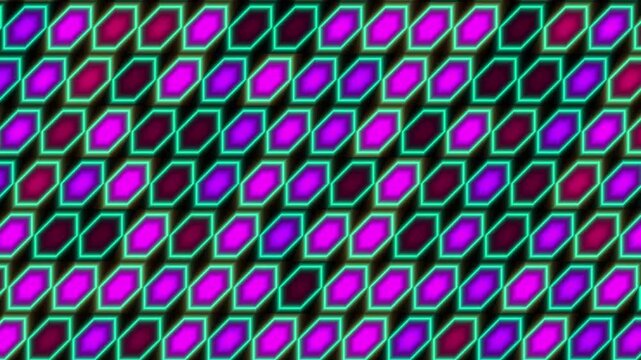 Vibrant Looping Neon Hexagon Pattern. Futuristic Cyber Grid Motion Background.