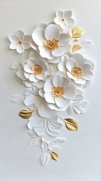 Gold luxury flower made of folded paper in a minimalist relief composition, an elegant premium background for branding invitations packaging and refined decorative design