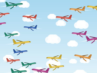 Fototapeta premium Cartoon Passenger Jets Cloud Pattern Aviation Design