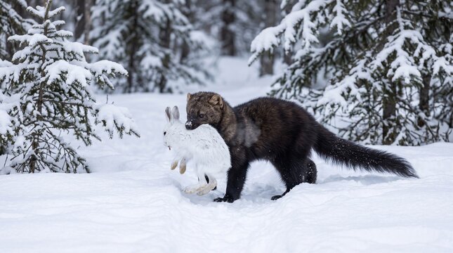fisher carrying snowshoe hare