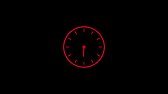 Minimalist red clock animation on black background