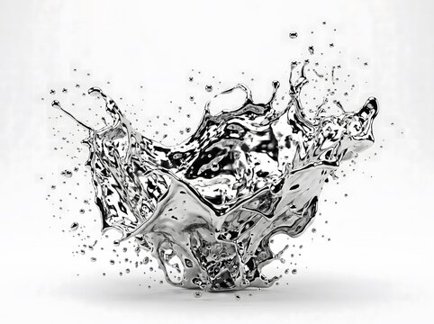 A dynamic black ink splash isolated on a white background creating an artistic explosion of liquid droplets and abstract shapes for creative design