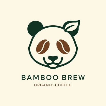 Minimalist panda logo design for an organic coffee brand called Bamboo Brew.