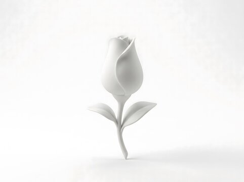 A single elegant rose bud standing upright isolated on a clean white background captured in a soft minimalist style with high key lighting