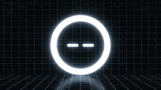 Glowing digital icon in dark grid room