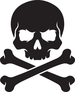 Skull and crossbones poison danger symbol. Classic black pirate death emblem for warning labels and toxic hazard signs.
