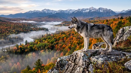 Fototapeta premium Wolf Watching the Autumn Valley