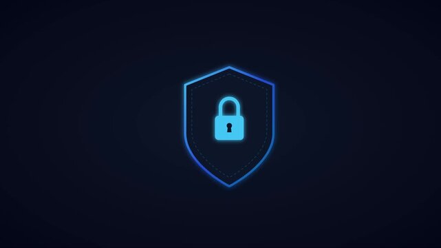 Digital cyber security shield with glowing padlock animation for data protection and network privacy concepts 4k