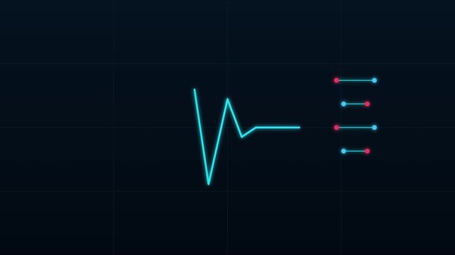 Digital heartbeat ekg monitor pulse waveform animation on dark grid 4k background