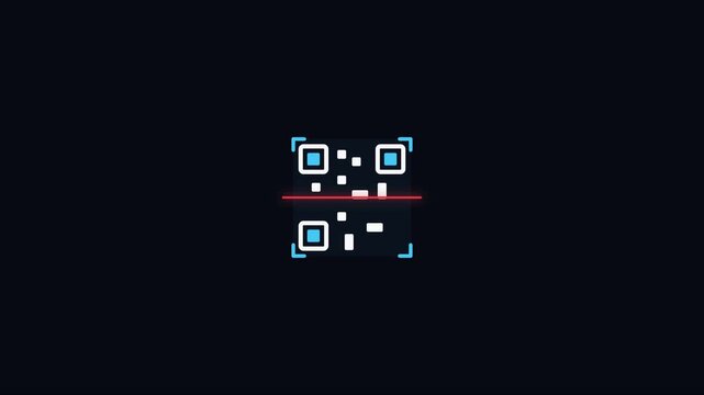 Digital qr code scanning animation with laser line effect on dark 4k background, technology
