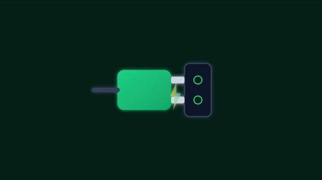 Electric plug charging animation with lightning bolt for energy and power concepts 4k