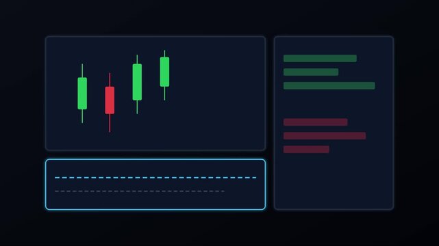 Financial market candlestick chart analysis dashboard for trading data visualization animation 4k