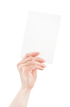 Hand holding a blank translucent card with copy space on white background, suitable for advertising, promotion, identity, business presentation, invitation and design mockup.