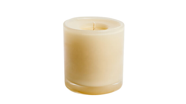 Unlit wax candle in glass container isolated on transparent background for png digital design projects