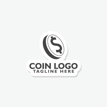 Coin logo sticker isolated on gray background