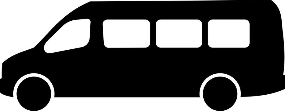 Black silhouette icon of a passenger van vehicle for transport design
