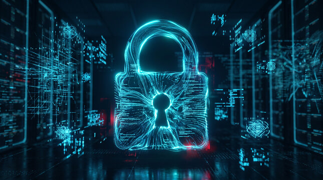 Cybersecurity Neon Digital Padlock Security Shield
