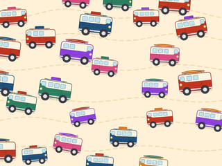 Naklejka premium Bright Camper Vans Travel Pattern Van Life Background