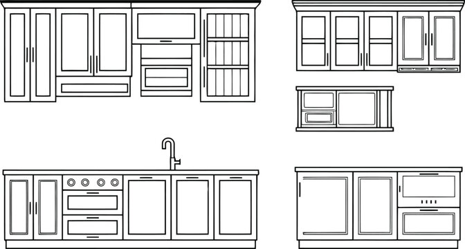Architectural line of kitchen cabinetry and appliances set furniture