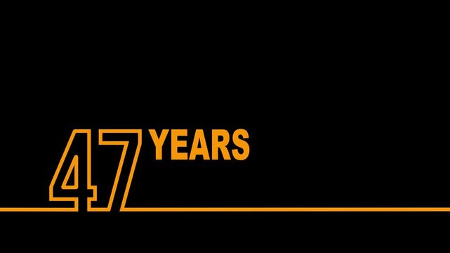 47 years anniversary or birthday isolated on black background. Linear outline graphics. 47 year celebration and congratulation design element. Can be used for printing materials, covers, reports.