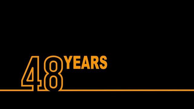 48 years anniversary or birthday isolated on black background. Linear outline graphics. 48 year celebration and congratulation design element. Can be used for printing materials, covers, reports.
