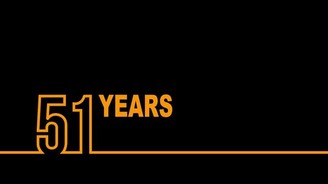 51 years anniversary or birthday isolated on black background. Linear outline graphics. 51 year celebration and congratulation design element. Can be used for printing materials, covers, reports.