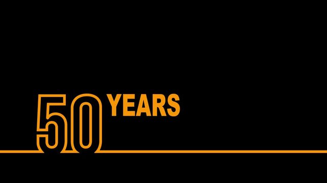 50 years anniversary or birthday isolated on black background. Linear outline graphics. 50 year celebration and congratulation design element. Can be used for printing materials, covers, reports.