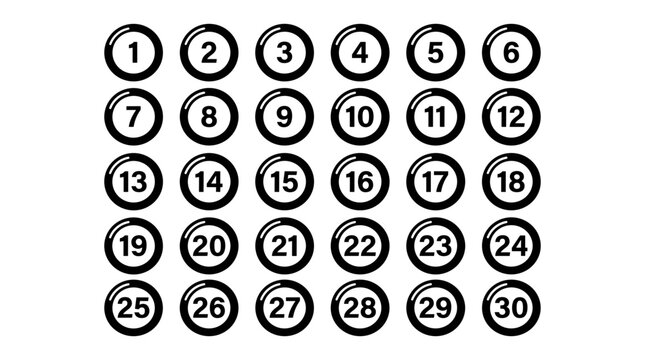Bingo Balls Numbered From 1 to 30 Arranged in a Grid Pattern Featuring Numbers, Game, Lottery with Dots