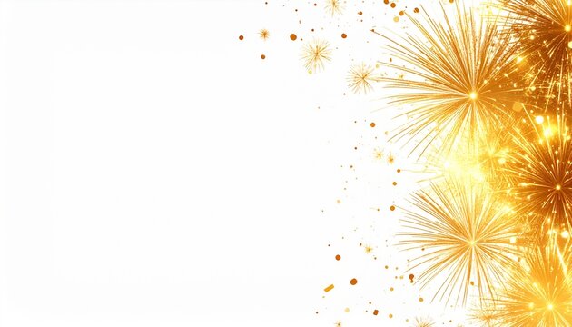 Gold fireworks bursts on white background 
