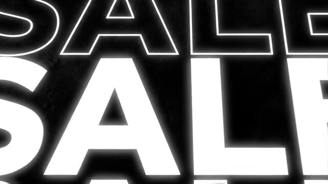 Glowing sale text repeating on dark textured background