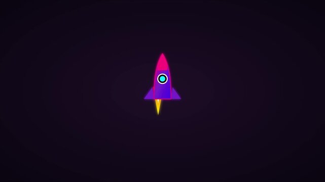 Minimalist rocket launch animation with vibrant gradient colors and glowing exhaust trail for tech and startup concepts 4k