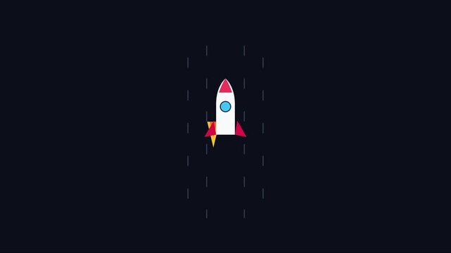 Minimalist rocket ship flying through space animation: flat for tech, innovation, and startup concepts 4k