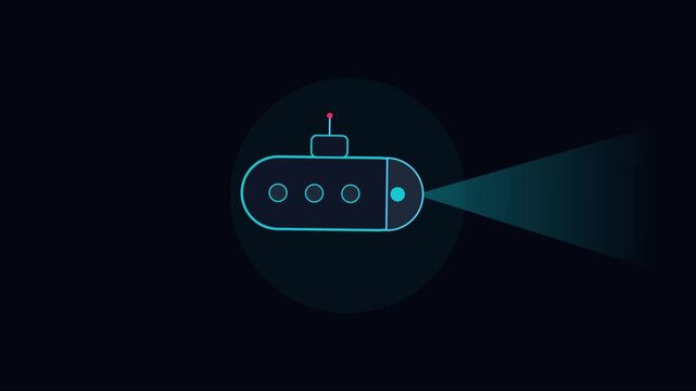 Minimalist submarine animation with scanning searchlight beam 4k motion minimalist sonar