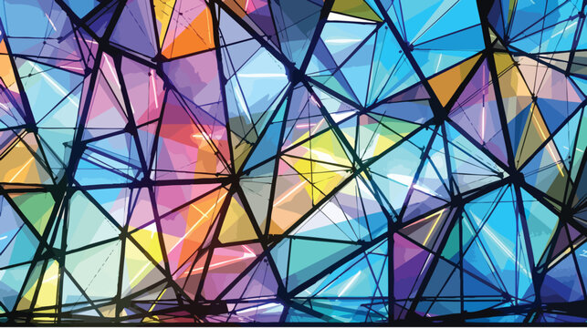 Abstract geometric triangle pattern vibrant multicolored facets and dark structural lines.