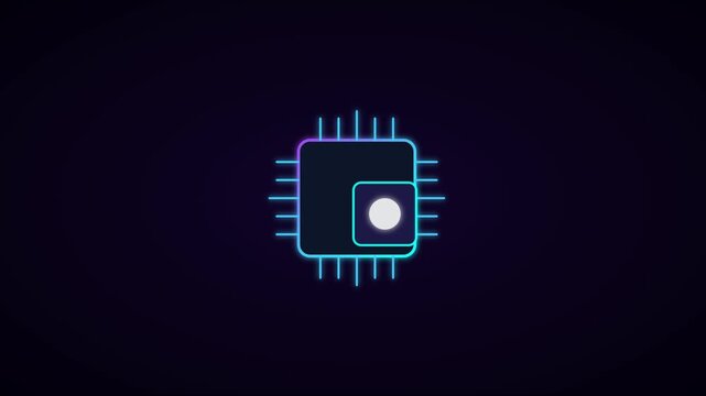Neon cpu processor chip animation: digital computing and technology concept 4k