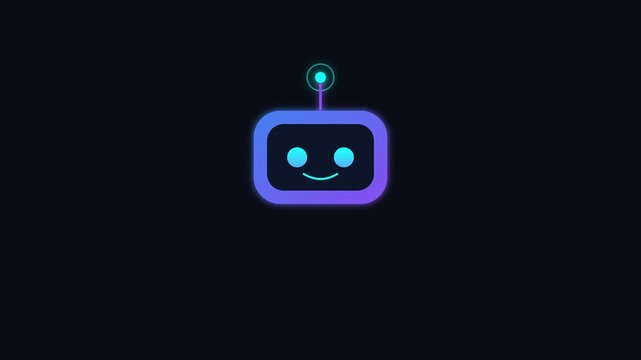 Neon gradient robot character animation with floating circular on dark 4k background
