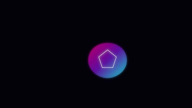 Neon pentagon shape with gradient circle and rotating loading ring animation 4k geometric
