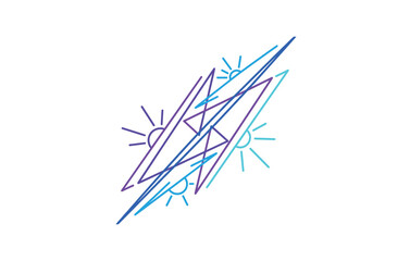 Fototapeta premium Abstract purple and blue geometric shapes with sunbursts on white background