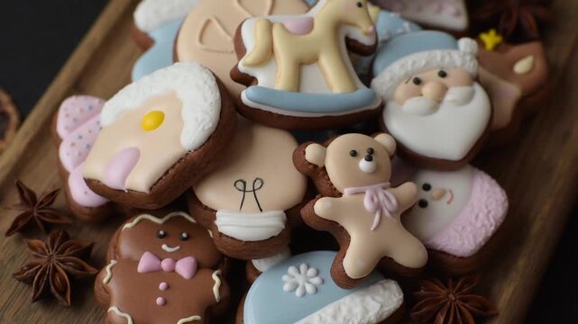 Gingerbread as a Christmas staple, sweet biscuits for the holiday interior. Gingerbread as a food background for your design