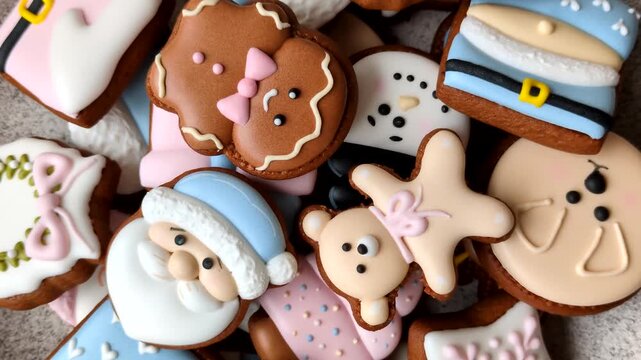 Gingerbread as a Christmas staple, sweet biscuits for the holiday interior. Gingerbread as a food background for your design