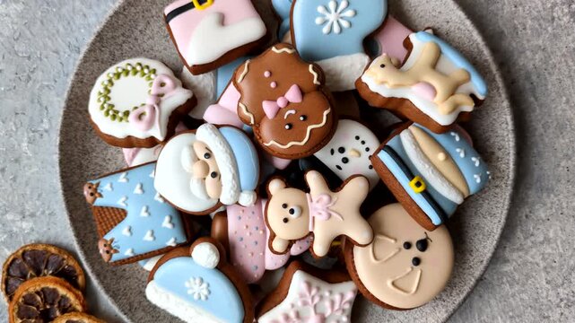 Gingerbread as a Christmas staple, sweet biscuits for the holiday interior. Gingerbread as a food background for your design
