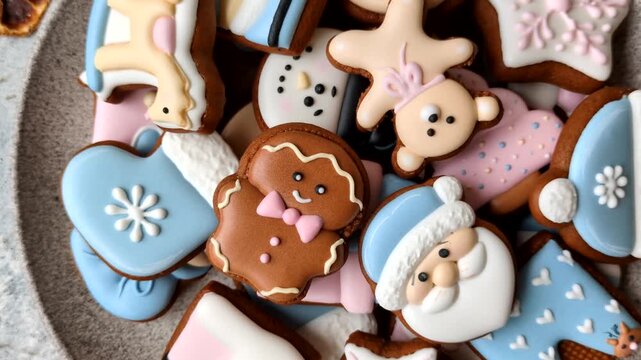 Gingerbread as a Christmas staple, sweet biscuits for the holiday interior. Gingerbread as a food background for your design