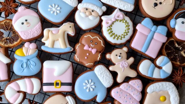 Gingerbread as a Christmas staple, sweet biscuits for the holiday interior. Gingerbread as a food background for your design