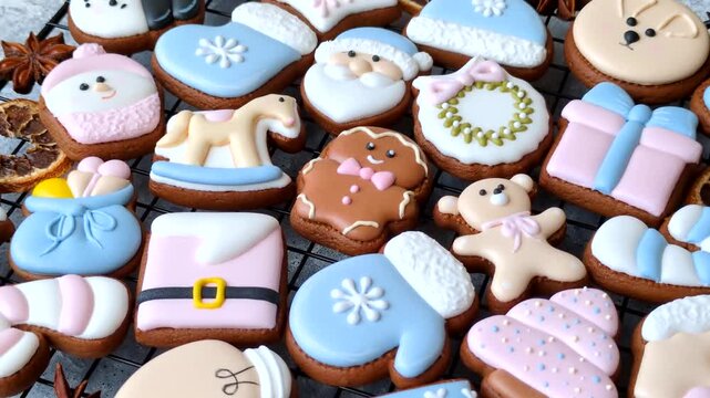 Gingerbread as a Christmas staple, sweet biscuits for the holiday interior. Gingerbread as a food background for your design