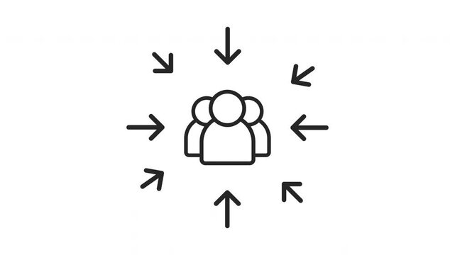 Target audience. Customer group persons, client targeting. Consumer centricity. Leader pointing. Focus on human sign animation. Loop