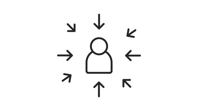 Target audience. Customer person, client targeting. Consumer centricity. Leader pointing. Focus human sign animation. Loop