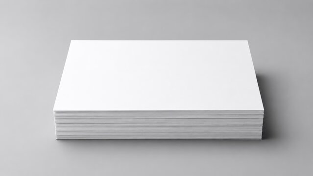 Stack of blank white paper sheets on a neutral gray background