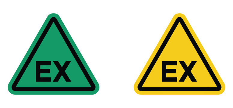 Explosive atmosphere warning symbols featuring ATEX safety signs for hazardous locations, industrial compliance, and workplace protection vector