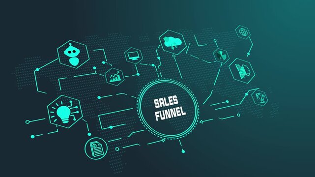 Multi-Step Sales Funnel Visualization for Marketing Motion Graphics Projects.