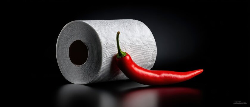 Toilet Paper Roll and Red Chili Pepper Symbolizing Digestive Problems